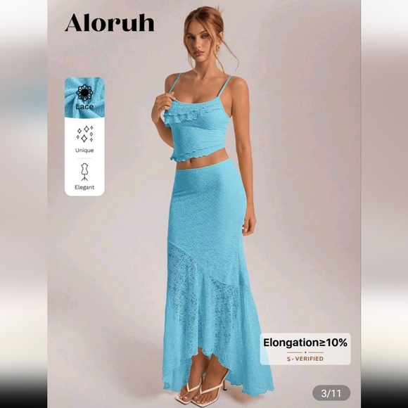 Mint Blue Lace Skirt & Tank Set - Picture 2 of 10